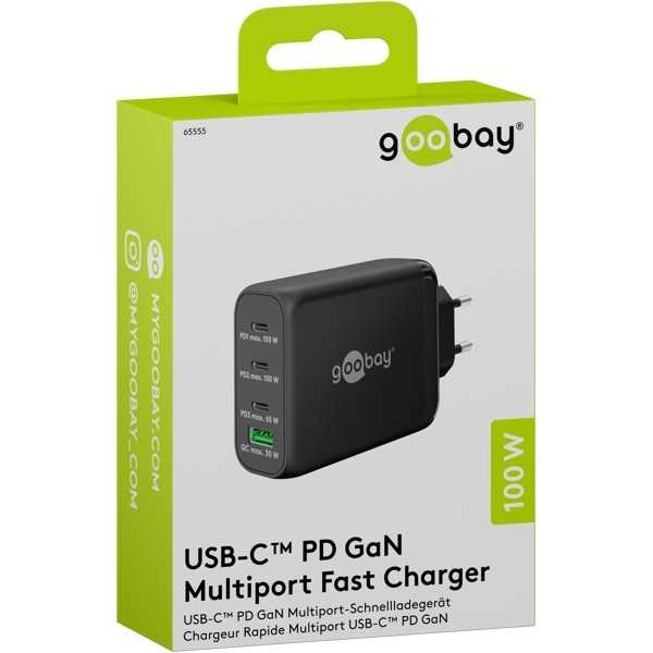 100 W USB-C PD GaN -moniporttipikalaturi, musta