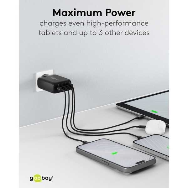 100 W USB-C PD GaN -moniporttipikalaturi, musta