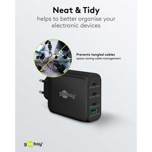 100 W USB-C PD GaN -moniporttipikalaturi, musta