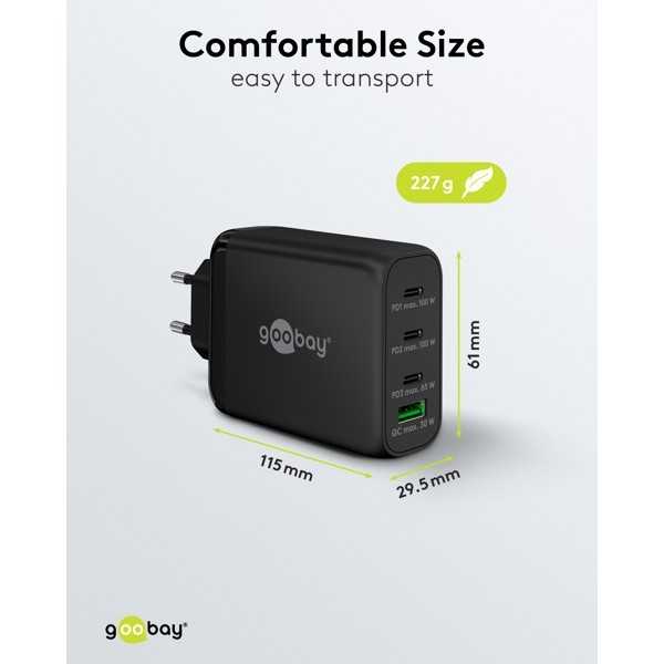 100 W USB-C PD GaN -moniporttipikalaturi, musta