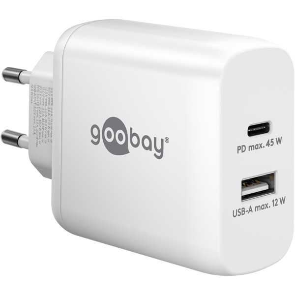 45 W USB-C PD GaN -kaksoispikalaturi, valkoinen