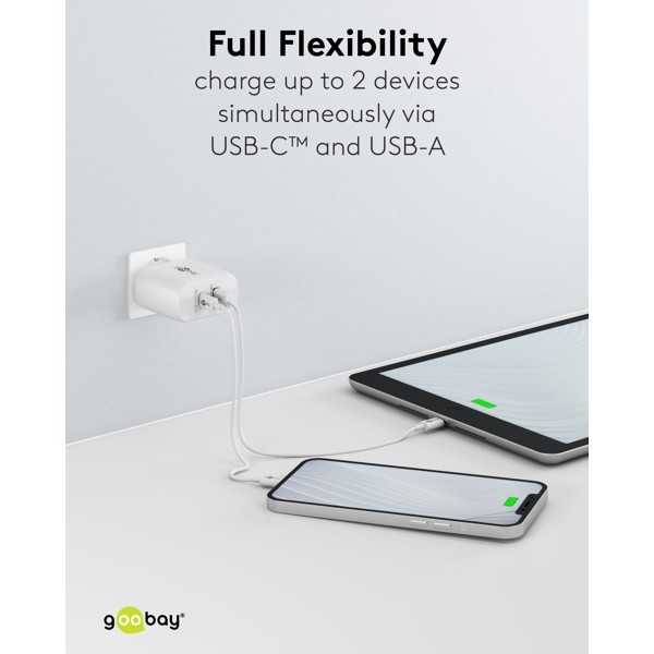 45 W USB-C PD GaN -kaksoispikalaturi, valkoinen