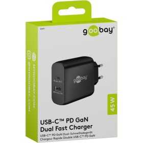 45 W USB-C PD GaN -kaksoispikalaturi, musta