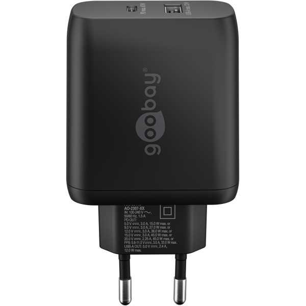 45 W USB-C PD GaN -kaksoispikalaturi, musta