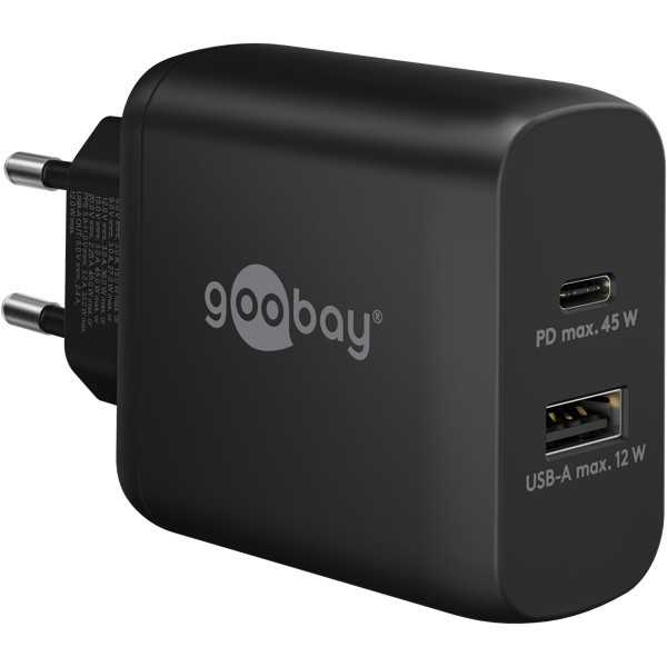45 W USB-C PD GaN -kaksoispikalaturi, musta