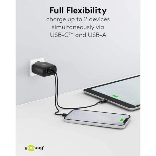 45 W USB-C PD GaN -kaksoispikalaturi, musta