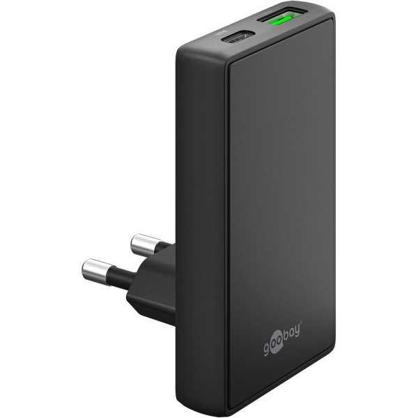 65 W USB-C PD GaN -kaksoispikalaturi 90° litteä musta