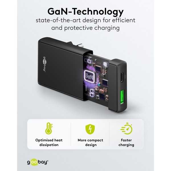 65 W USB-C PD GaN -kaksoispikalaturi 90° litteä musta