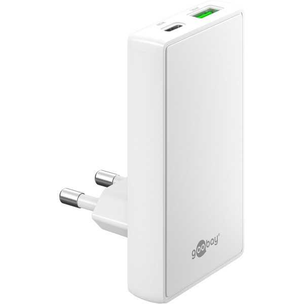 45 W USB-C PD GaN -kaksoispikalaturi 90° litteä valkoinen