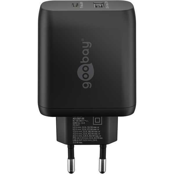 65 W USB-C PD GaN -kaksoispikalaturi, musta