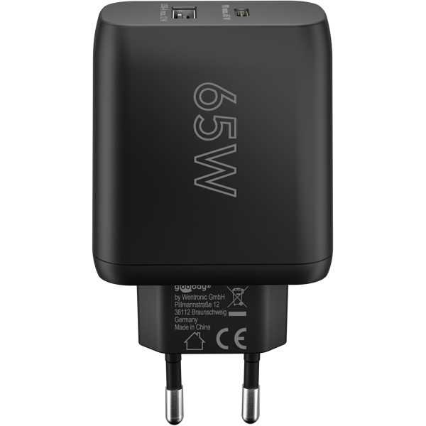 65 W USB-C PD GaN -kaksoispikalaturi, musta