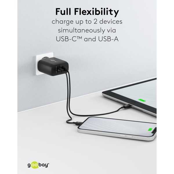 65 W USB-C PD GaN -kaksoispikalaturi, musta