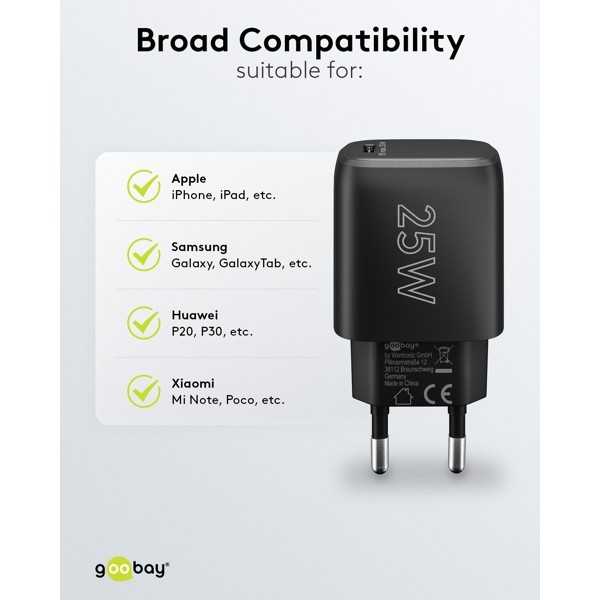 25 W USB-C PD GaN -pikalaturi, musta