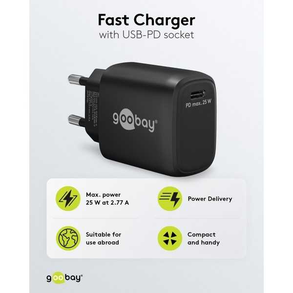 25 W USB-C PD GaN -pikalaturi, musta