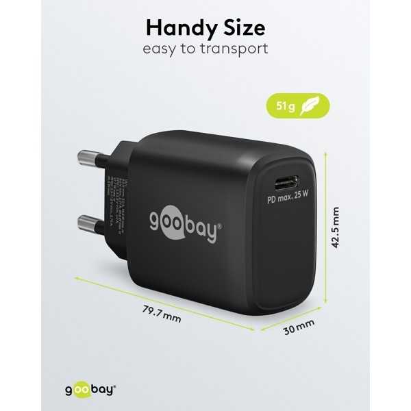 25 W USB-C PD GaN -pikalaturi, musta
