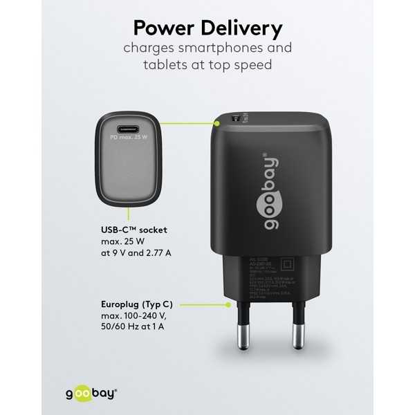 25 W USB-C PD GaN -pikalaturi, musta