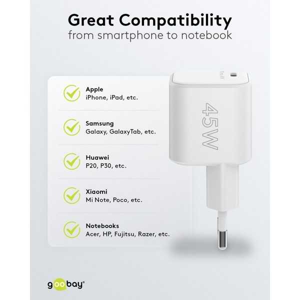 45 W USB-C PD GaN -pikalaturi Nano, valkoinen