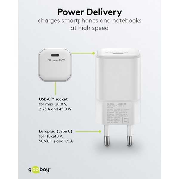 45 W USB-C PD GaN -pikalaturi Nano, valkoinen