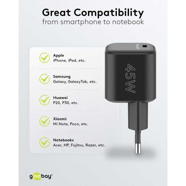 45 W USB-C PD GaN -pikalaturi Nano, musta