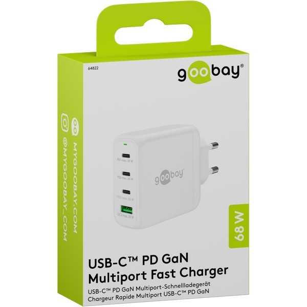 68 W USB-C PD GaN -moniporttipikalaturi, valkoinen