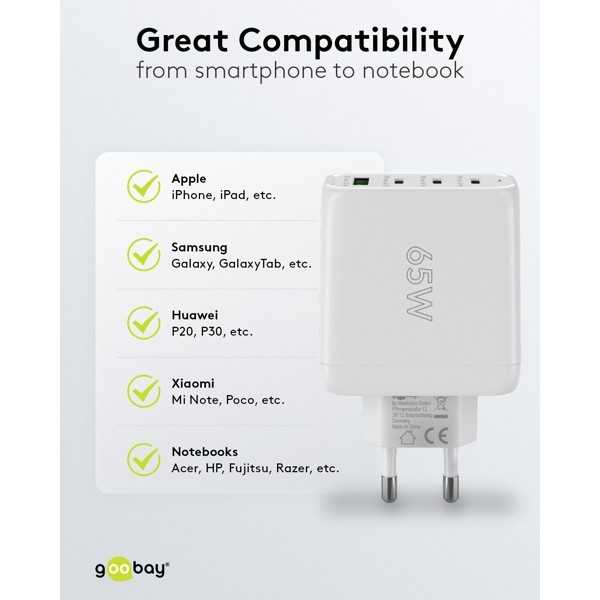 68 W USB-C PD GaN -moniporttipikalaturi, valkoinen