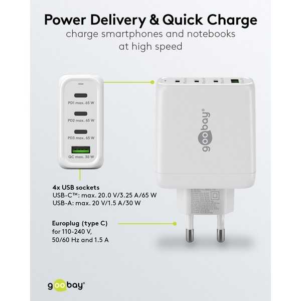68 W USB-C PD GaN -moniporttipikalaturi, valkoinen