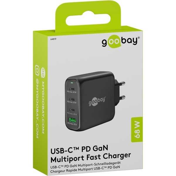 68 W USB-C PD GaN -moniporttipikalaturi, musta