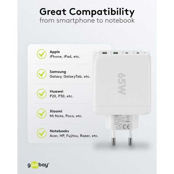 68 W USB-C PD GaN -moniporttipikalaturi, valkoinen
