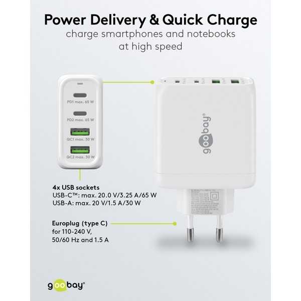 68 W USB-C PD GaN -moniporttipikalaturi, valkoinen