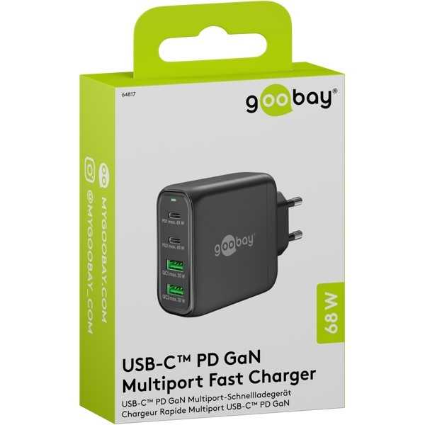 68 W USB-C PD GaN -moniporttipikalaturi, musta