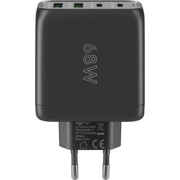 68 W USB-C PD GaN -moniporttipikalaturi, musta