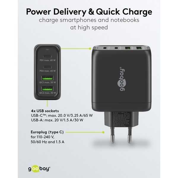 68 W USB-C PD GaN -moniporttipikalaturi, musta