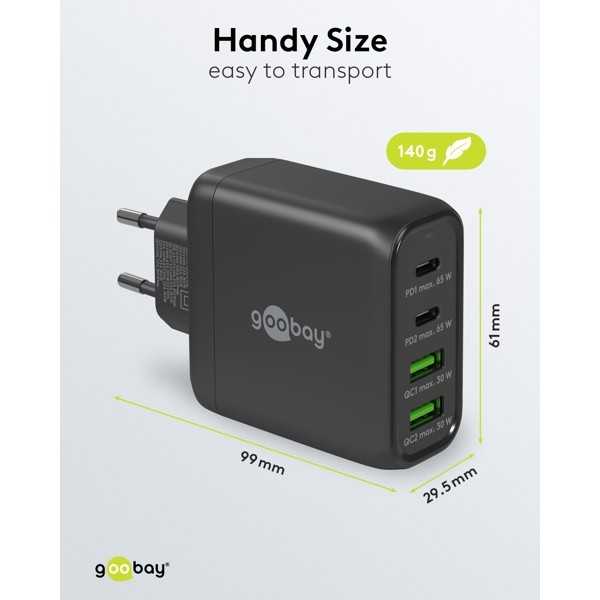68 W USB-C PD GaN -moniporttipikalaturi, musta