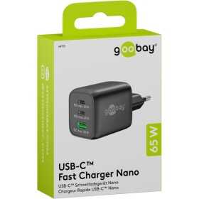 65 W USB-C PD GaN -moniporttipikalaturi Nano, musta