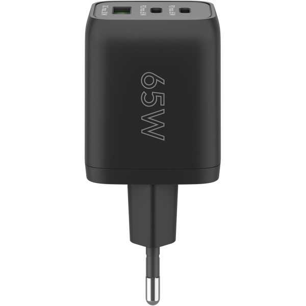 65 W USB-C PD GaN -moniporttipikalaturi Nano, musta