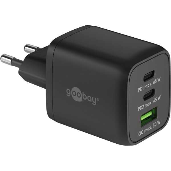 65 W USB-C PD GaN -moniporttipikalaturi Nano, musta