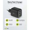 65 W USB-C PD GaN -moniporttipikalaturi Nano, musta