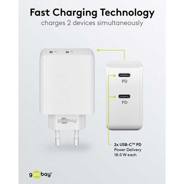 36 W USB-C PD -kaksoispikalaturi, valkoinen
