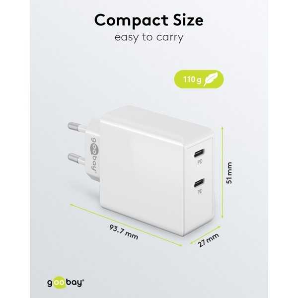 36 W USB-C PD -kaksoispikalaturi, valkoinen