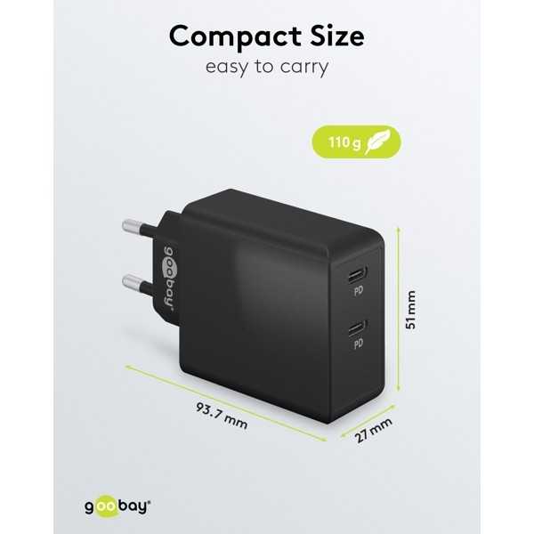 36 W USB-C PD -kaksoispikalaturi, musta