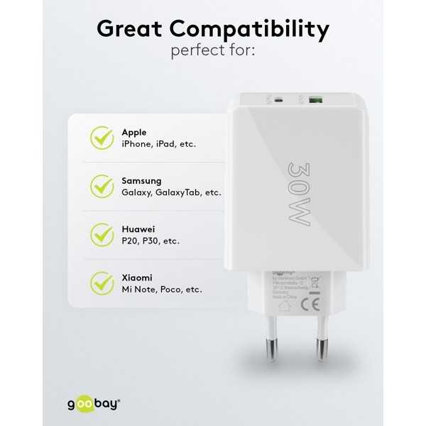 30 W USB-C PD -kaksoispikalaturi, valkoinen