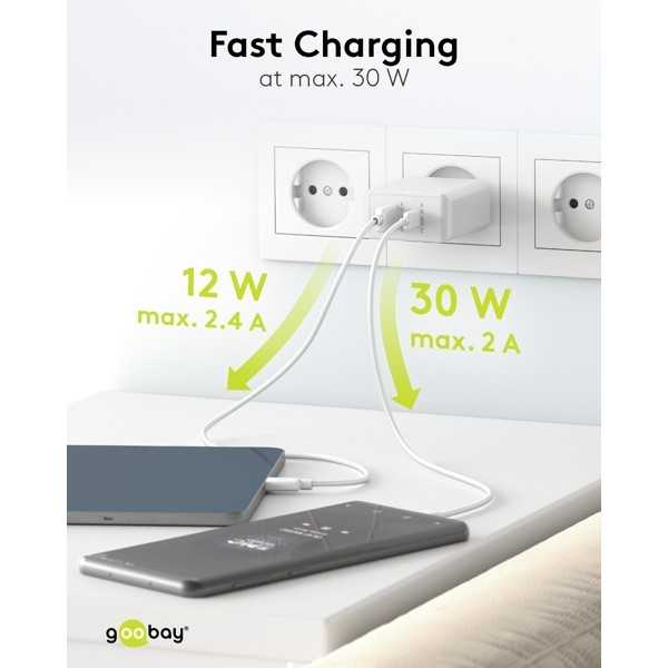 30 W USB-C PD -kaksoispikalaturi, valkoinen