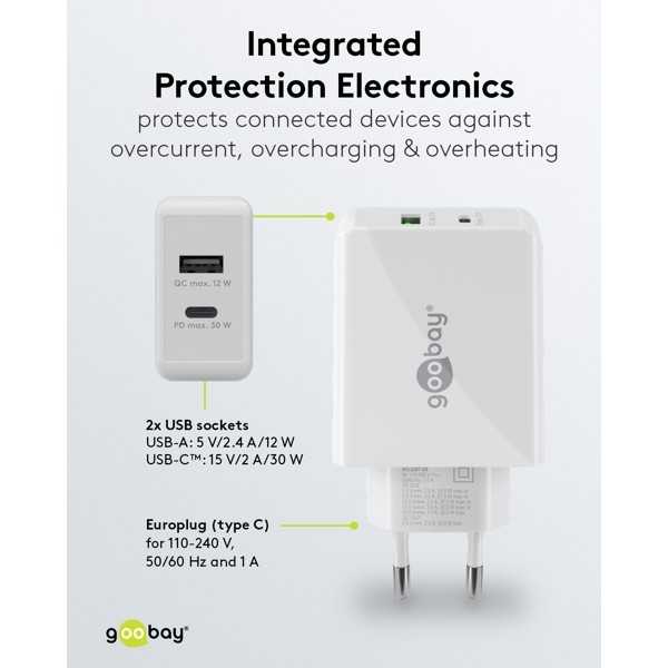 30 W USB-C PD -kaksoispikalaturi, valkoinen