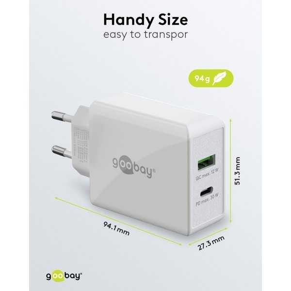 30 W USB-C PD -kaksoispikalaturi, valkoinen