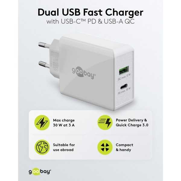30 W USB-C PD -kaksoispikalaturi, valkoinen