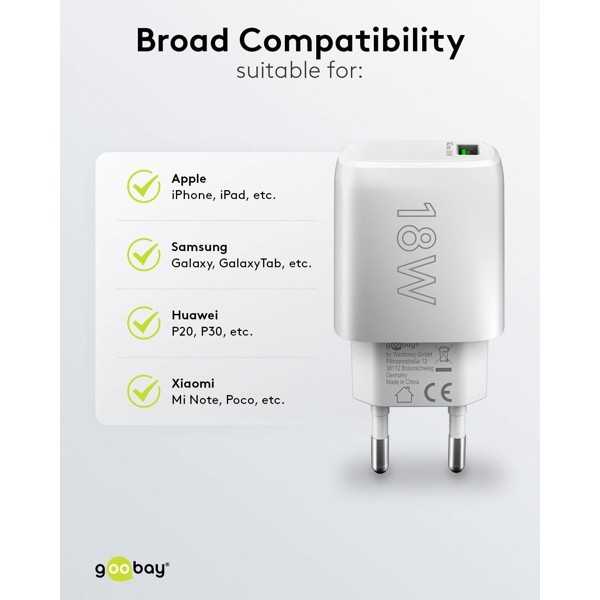 18 W USB-A QC -pikalaturi, valkoinen