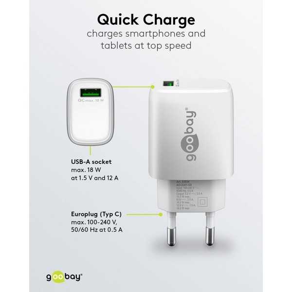 18 W USB-A QC -pikalaturi, valkoinen