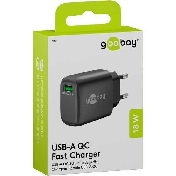 18 W USB-A QC -pikalaturi, musta