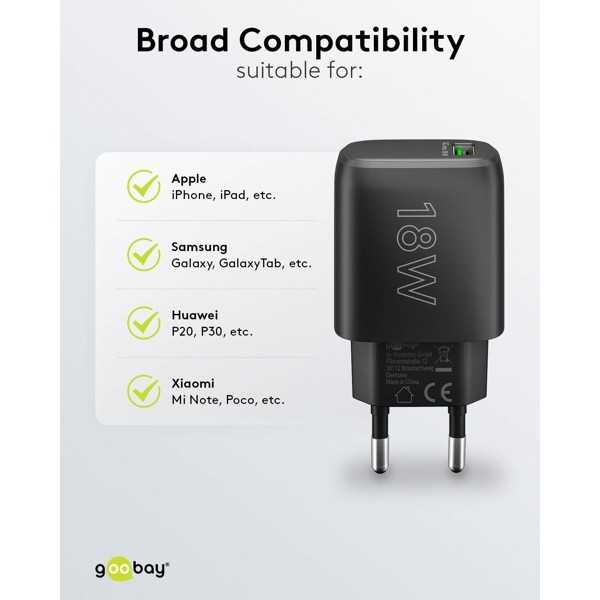18 W USB-A QC -pikalaturi, musta