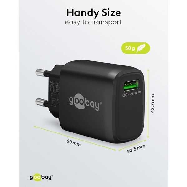 18 W USB-A QC -pikalaturi, musta